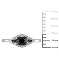 1- Karat T.W. Crno -bijeli dijamant 14KT bijeli zlatni halo zaručnički prsten