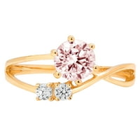 Dijamant okruglog reza s imitacijom ružičastog dijamanta od 14 karata, prsten od žutog zlata s tri kamena od 8