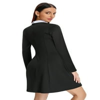 Ženska mini haljina s dugim rukavima, crna haljina s kontrastnim ovratnikom za žene