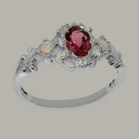 9K ženski zaručnički prsten od bijelog zlata britanske proizvodnje s prirodnim ružičastim turmalinom i opalom