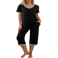 Coduop Women Nightwear majica s kratkim rukavima i kratke hlače pijama set v vrat