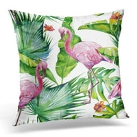 Šareni akvarel tropskog lišća, guste džungle i ružičastih ptica flaminga u tropskom ljetnom stilu može biti jastučnica