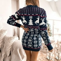 Ženska haljina s okruglim vratom losa snježne pahulje Božićni pulover džemper pletena Mini haljina, e-mail