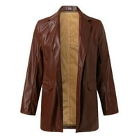 Jesenske jakne za žene kožne jakne sako s prevelikim gumbima Vintage jakna s reverom od PU kože Vanjska odjeća
