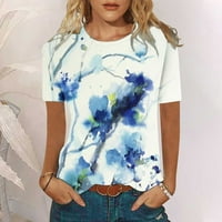 Rasprodaja odjeće ženske široke majice kratkih rukava s okruglim vratom s printom bluza majica Mornarsko plava,