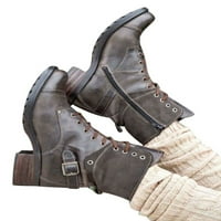Ženske Vintage čizme za gležnjeve u vojnom stilu, planinarske čizme chelsea na vezanje i patentni zatvarači za