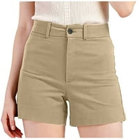 Ljetne kratke hlače za žene u ruksaku, Ležerne kratke hlače u struku, rastezljive keper kratke hlače s džepovima,