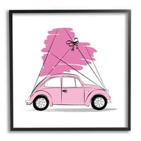 Stupell Industries Trendy Pink Buggy Car Chic Wrapped Heart Graphic Art Black Framed Art Print Art Art, Dizajn