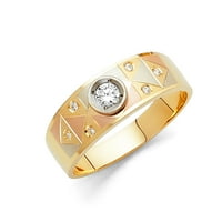 Dragulji 14k žuti, bijeli i ružičasti trobojni zlatni prsten s okruglim kubičnim cirkonijem, 9,5 muški vjenčani