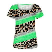 Ženski vrhovi tunike širokog kroja, elegantne bluze sa šljokicama s leopard printom, modne majice s četvrtastim