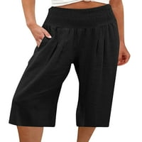 Ženske casual hlače u donjem rublju, ljetne Capri hlače visokog struka, široke hlače širokih nogu na plaži, crne