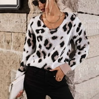 Seksi Džemperi za žene, preveliki Ženski džemperi, ženski kratki modni leopard džemper s izrezom u obliku slova