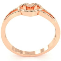 Ljubavni prsten s podijeljenom glavom srce u srcu od 14k čvrstog ružičastog zlata