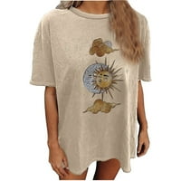 Ženska odjeća plus size ženska modna ležerna bluza s kratkim rukavima s okruglim vratom s printom sunca i Mjeseca