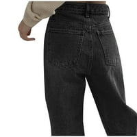 Uklopljene traper hlače s ravnim nogavicama za žene, široke vanjske hlače u boji s visokim strukom