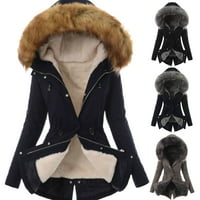 Zimske tople žene fau krznene kapuljače pamučne jakne casual casual predjelo dugi kaput