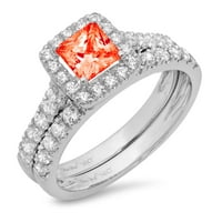 2. dijamantni dijamant od imitacije Crvenog dijamanta od bijelog zlata od 18 karata s naglascima vjenčani set