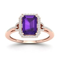 Imperijalni dragulj 10K ružičasto zlato Smaragd izrezan ametist ct tw dijamant Halo Ženski prsten