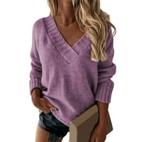 Ženski casual labavi jednobojni Modni pulover s dugim rukavima i džemperom u obliku slova U, pulover za žene,