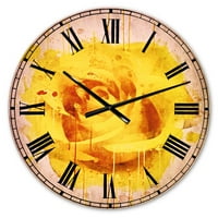 Dizajnerski crtež lijepa ruža žute akvarele tradicionalni zidni sat