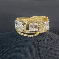 Pomot 1. CTS Marquise Baguette okrugli rezani dijamanti hip-hop mirco asfaltirani prsten u finom 14k žutom zlatu
