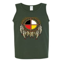 Wild Bobby, Medicina kotača Dreamcatcher Indijanca pop kultura Mens Grafički tenk Top, Forest Green, 3xl