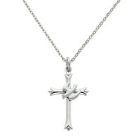Primal Silver Sterling Silver Rhodium obloženi križ Duha Svetoga s golubicom s lancem kabela Forzantina
