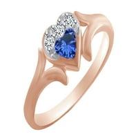 Prsten obećanja u obliku srca s imitacijom plavog safira i bijelog kubičnog cirkonija od ružičastog zlata 14k
