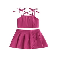 MUBINEO Kids Girls Ljetni odijeli, kravata ramena Čvrsta boja Cami Tops + Mini naplaćena suknja set