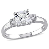 Miabella Women's 1- Carat T.G.W. Jastuk s jastukom narezanom stvoren bijeli safir i okrugli dijamantni naglasak