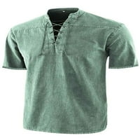 Muški vrhovi stoje ovratnik majice čipke up majice retro bluza ljetna majicu zelena m m