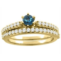 Zaručnički prsten od 10k žutog zlata s prirodnim londonskim plavim topazom od 2 komada, okrugli, veličina 9