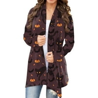 Ženski kardigan s printom bundeve i mačke dugi rukav otvoreni prednji džemper preveliki kaput gornji dio