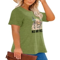ANBECH CACTUS PLUS majice za žene Grafički kauboj divlji i besplatni tisak majice s kratkim rukavima s okruglim