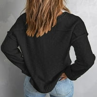 Džemperi za žene Plus Size zimski pleteni casual crni džemperi s izrezom i gumbima u obliku slova A.