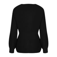 Jednobojni pulover s dugim rukavima u obliku slova U, Ženski lagani džemperi, Crna veličina u obliku slova u