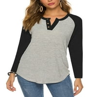 Ženske košulje s dugim rukavima Henley majice bluza Zimska jesen gumb Up V vrat tunika gornja ležerna labava raglan