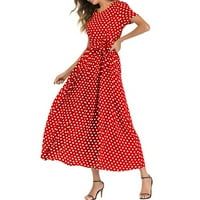 Haljine za žene kratke rukave plaža polka dot zavoj duga maxi haljina crvena 4