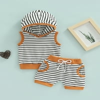 Odjeća za novorođenčad za novorođenčad odjeća set kapuljača s kapuljačom + džepne kratke hlače Ljetne prugaste