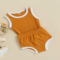 Ljetna odjeća za novorođene dječake i djevojčice, rebrasti Set Bez rukava u kontrastnoj boji + Kratke hlače