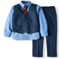 Blue mini Check Dressy prsluk s košuljom za haljinu, odgovarajućim hlačama i odijelom za tisak psa, set