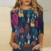 Prodavačica u donjem rublju, ženska modna ležerna pulover bluza s okruglim vratom s tri četvrtine rukava, tamnoljubičasta