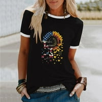 Ženska modna ležerna majica s okruglim vratom s printom suncokreta široka majica kratkih rukava majica majica
