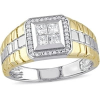 Muški dvobojni zlatni prsten od 10 karatnog okruglog dijamanta od 10 karatnog okruglog dijamanta od 10 karatnog