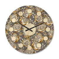 DesignArt 'Zlatna ruža cvjetova na sivoj boji' Moderni zidni sat iz sredine stoljeća