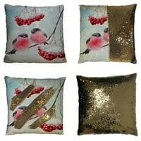 Dvije zimske ptice grana Bullfinch reverzibilna jastučnica sa šljokicama sirena pokrivač jastuka za uređenje doma