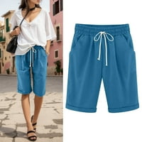 Ženske ljetne pamučne gaćice s visokim strukom i vezicama s kratkim hlačama za plažu s džepom u pet točaka